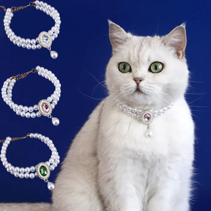Double Layer Pearl Pet Necklace – Adjustable Cat & Puppy Collar