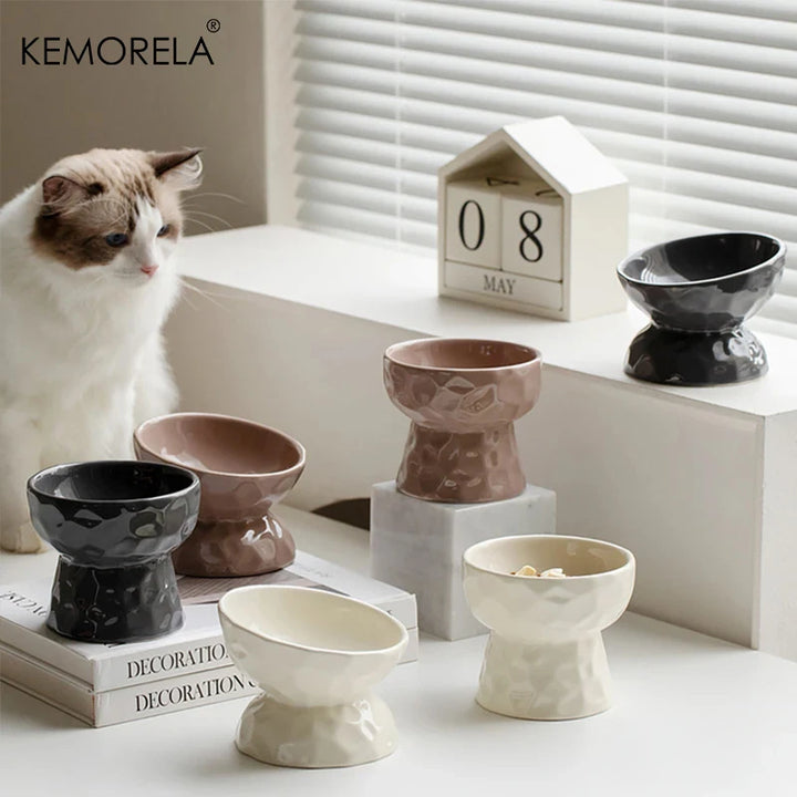 Ceramic Cat Bowl– Raised Gradient Food & Water Feeder for Cats & Small Dogs
