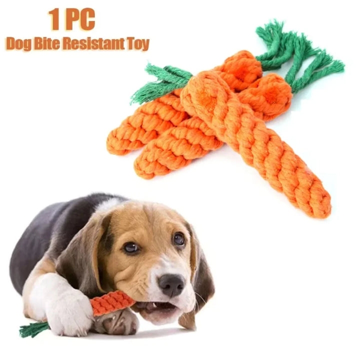 Carrot Rope Chew Toy – Bite-Resistant Cotton Toy for Small Dogs,