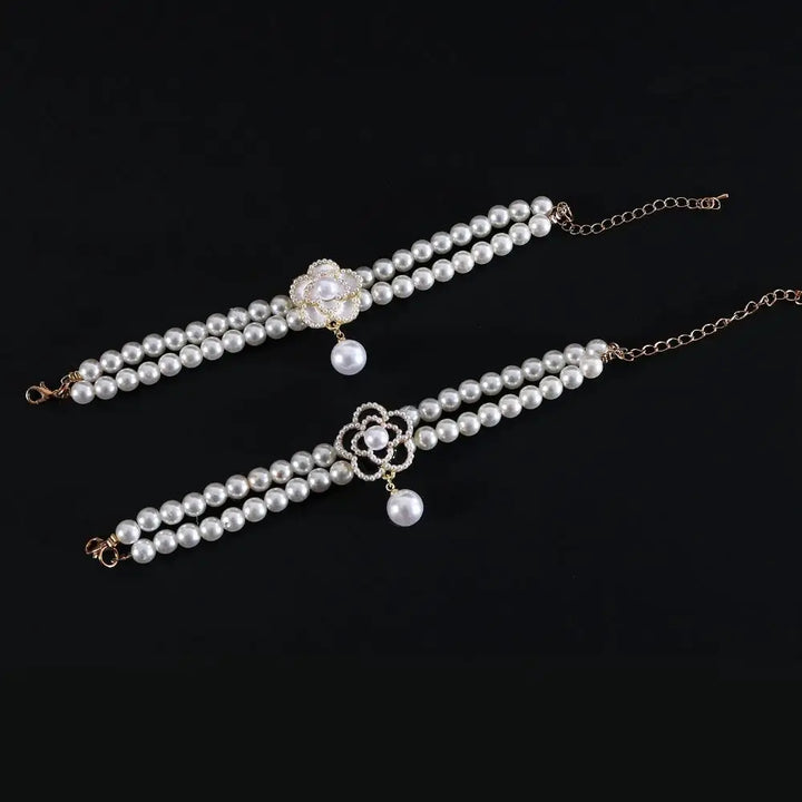 Double Layer Pearl Pet Necklace – Adjustable Cat & Puppy Collar
