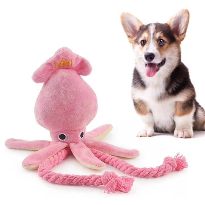 Squid Puppy Chew Toy – Cute Plush Octopus with Rope